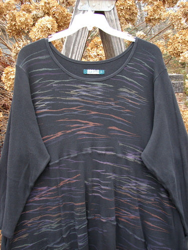 Black Barclay Thermal Sectional Playdate Pullover with lightning-themed front paint and curved seams, a cozy and stylish top. Size 2.