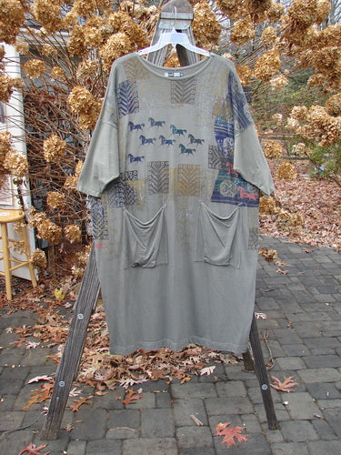 Barclay Big Square Pocket Dress with Lipizzaner Stallion print on a grey shirt.