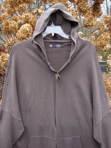 Barclay Hemp Cotton Open Front Hooded Cloak Twig Stone OSFA ai - A medium weight hooded cloak with dolman sleeves and kangaroo front drop pockets.