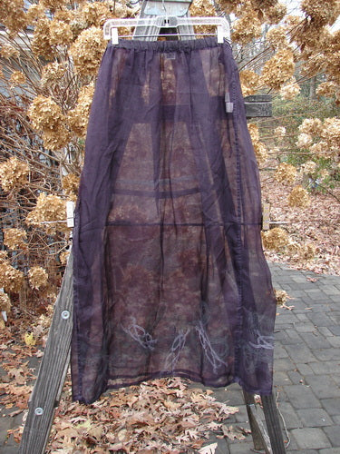 2000 Silk Organza Skirt with Celtic Knot design in Aubergine, Size 2. A lovely, flowing skirt with a full elastic waistline and vertical exterior panels.