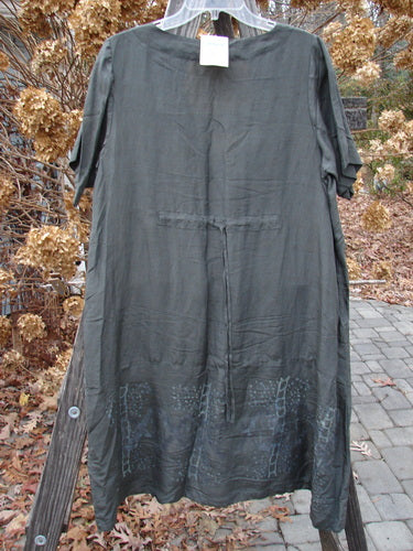 2000 NWT Hemp Silk V Over Top Biology Domino Size 1 displayed on a hanger. This tunic features a round neckline and faint decorative hem pattern, aligning with BlueFishFinder.com's vintage-inspired, creative fashion ethos.