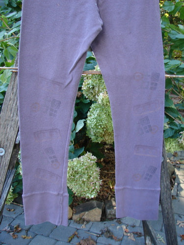 The 2000 Thermal Layering Lu Pant Soft Geos Eggplant Size 1 features ribbed lowers and a replaced elastic waistband, perfect for layering, embodying vintage Blue Fish Clothing's creative style.