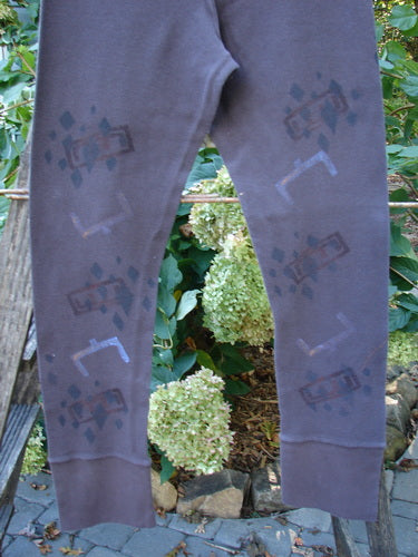 2000 Thermal Layering Lu Pant Soft Geo Brum Size 1, featuring intricate plant and flower designs, ribbed lowers, and a pocketless hip, embodying Bluefishfinder's vintage aesthetic and creative individuality.