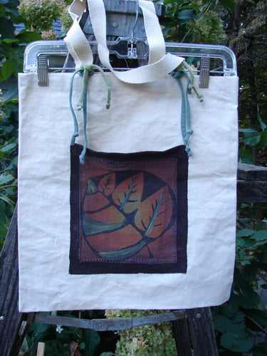 1998 PMU Patched Cotton Canvas Tote Bag Oak Leaf Natural One Size, featuring a colorful, artistic design on heavyweight organic cotton, with long shoulder straps and a gusseted bottom for spaciousness.