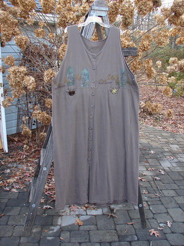 1993 Button Jumper Vintage Harp Cappuccino Size 2: A dress on a ladder with a grey vest and wooden buttons, perfect condition.