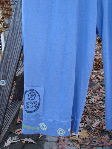 Image alt text: "1993 Railroad Overall Jumper with Abstract Tool Patch, Periwinkle, Size 1 - Mid Weight Cotton, Crop Inseam, Swingy Lowers, Deep Oval Neckline, Tiny Front Pockets, Empire Waist Seam, Metal Grommet Rear Accent, Waistline Drawcord"
