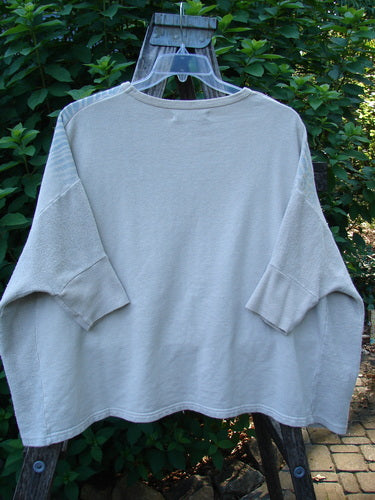 Barclay Hemp Cotton Banded Sleeve Colors Sweatshirt Elements Cloud OSFA displayed on a hanger outdoors; features a wide boxy shape, dolman banded sleeves, and contrasting side panels.