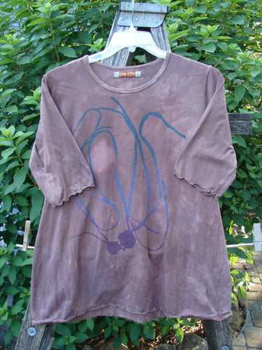 Barclay Cotton Lycra Three Quarter Sleeved A Line Tee Roots Mottled Clay Size 1, featuring a rounded neckline, curly edgings, and an unadorned back, showcasing an organic cotton blend fabric.