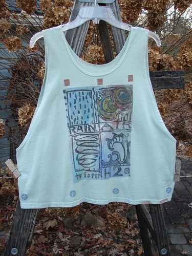 1992 Workout Tank Elements Cucumber OSFA: A white tank top with a graphic design on it. Perfect for hot summer days.