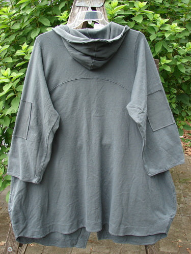 Barclay NWT Reprocessed Patched Hooded Button Jacket Unpainted Grey Storm Size 0 displayed close-up, showcasing the detailed sleeve and hood design, emphasizing its unique vintage-inspired style.
