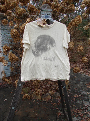Magnolia Pearl NWT Short Sleeved Boyfriend Tee Luna Moonlight OSFA, a t-shirt with a moon design front on a ladder