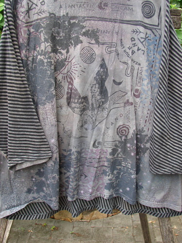 Barclay Modernist High Low Top Fantastic Dream Black Grey Stripe OSFA displayed with its unique high-low hem, highlighting the detailed pattern. Perfectly tailored for creative expression, as championed by Bluefishfinder.com.