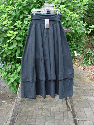 Barclay NWT Batiste Fold Over Stardust Two Tier Skirt, displayed on a clothesline, exemplifies BlueFishFinder's vintage charm. This unpainted Black Raven skirt in size 0 showcases elegant layering.