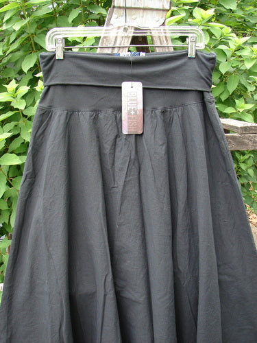 Barclay NWT Batiste Fold Over Stardust Two Tier Skirt Unpainted Black Raven Size 0 displayed outdoors on a clothesline and indoors on a rack, showcasing its elegant, layered design.