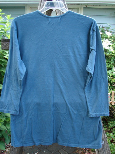 Barclay NWT Long Sleeved Studio Tee featuring a mosaic metallic design in Blue Morocco. The tee showcases a straight shape, cozy long sleeves, and a rounded neckline, size 0.