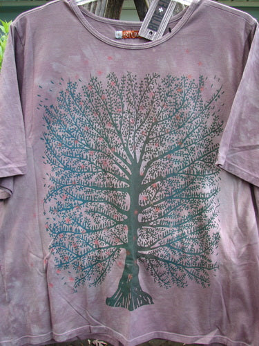 Barclay NWT Fiona Straight Tee in Mottled Grey Plum, featuring a rounded neckline and wide sleeves, showcases a Tree Star theme. Perfect for expressing individuality through BlueFishFinder's vintage-inspired collection.