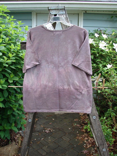 Barclay NWT Fiona Straight Tee features a rounded neckline, wide sleeves, and a generous straight shape in mottled grey plum with a Tree Star theme, showcasing Blue Fish Clothing's vintage-inspired design.