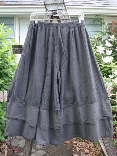 Barclay NWT Gauze Wide Leg Carassai Pant in Stripe Coal Carbon, featuring unique stacked bottom flutters, full elastic waistline, and extra wide swingy lowers. Perfect condition, summer collection piece.