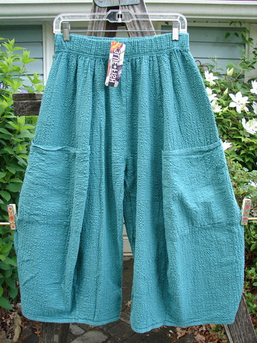 Barclay NWT Pucker Crop Mojo Pant Unpainted Jade Size 0 features a unique 3D diamond cut from the knee, generous flop front pockets, and a rich textured medium-weight cotton fabric.