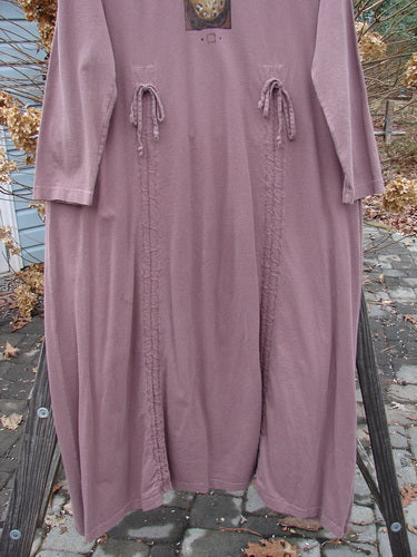 1998 Cornucopia Dress with long draws, Fall Vegetable theme, made from Organic Cotton. Size 1, Eggplant color.