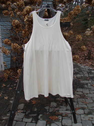 Barclay NWT Tab Long Simple Smock on clothes rack, size 2. A white dress with A-line shape, deep rounded neckline, and wider cut.