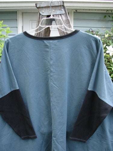 Barclay Cotton Lycra Rib Sleeved Treesoul Pullover Metallic Orchid Forest OSFA features a seamless bodice, contrasting rib sleeves, square boxy shape, and metallic bamboo and orchid paint, embodying BlueFishFinder's vintage style.