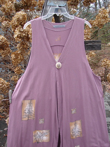 1996 State Fair Vest with oversized button, double paneled hemline, and pine twig theme paint.