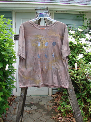 Barclay Fiona Straight Tee Metallic Moon Mottled Latte Size 1: Features a rounded neckline, shorter wide sleeves, generous straight shape; crafted from medium-weight organic cotton with a metallic moon theme, reflecting BlueFishFinder's vintage ethos.