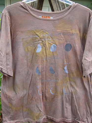 Barclay Fiona Straight Tee Metallic Moon Mottled Latte Size 1 features a rounded neckline, wide sleeves, and a generous straight shape, showcasing a moon-themed metallic design, reflecting BlueFishFinder's creative, vintage-inspired aesthetic.