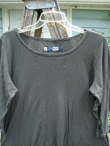 Barclay Slub New Hope Curve Seam Tee Unpainted Deepest Forest Size 0 features three-quarter sleeves, a rounded hemline, and dual curved seams, showcasing a relaxed fit in organic cotton slub.