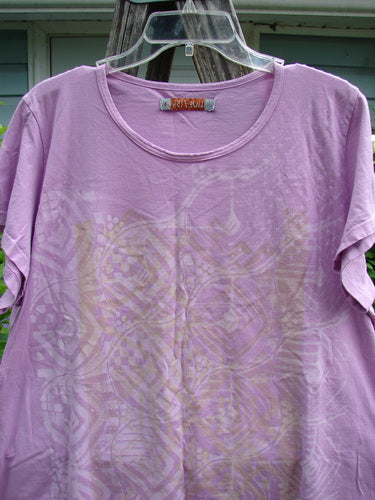 Barclay Short Sleeved Travel Tee Continuous Turn Pink Peony Size 1, featuring a rounded neckline, wide cap sleeves, A-line shape, and varying hemline, showcasing BlueFishFinder's vintage-inspired creativity.