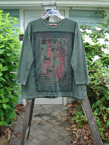 Barclay Long Sleeved Studio Tee Primitive Times Army Green Size 1, featuring a straight shape, rounded neckline, and cozy long sleeves, with Primitive Times theme paint, crafted from medium weight organic cotton.