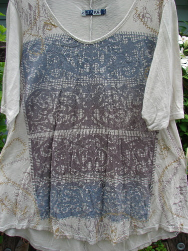 Barclay Slub Short Sleeved Travel Tee Garden Gates Birch Bark Size 0 features a rounded neckline, wide sleeves, A-line shape, and high-low hem, reflecting Bluefishfinder.com's vintage, expressive style.