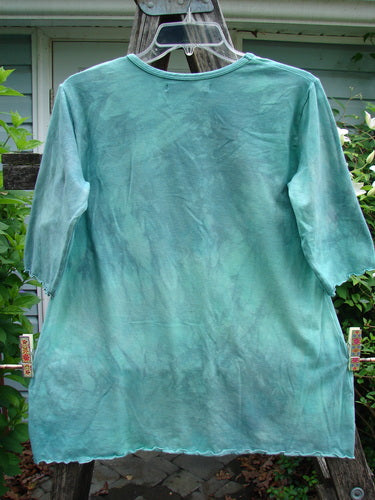 Barclay Cotton Lycra Three Quarter Sleeved Cafe Tee in Vincent Van Gogh Mottled Mint, features a sweeping A-line shape, rounded neckline, and curly edgings, reflecting BlueFishFinder's vintage-inspired style.