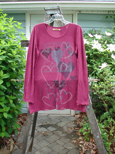 Barclay Slub Hemp Cotton Long Sleeved Straight Tee Heart Love Burgundy Size 1 features a rounded neckline, longer straight shape, and full-length sleeves, embodying BlueFishFinder's vintage style and creative expression.
