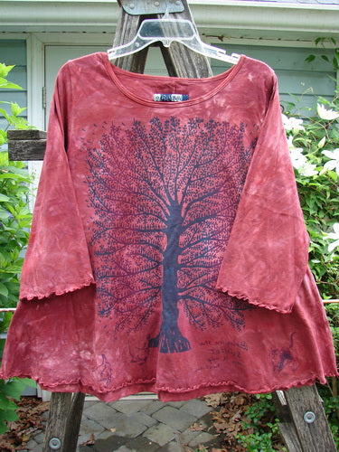 Barclay Three Quarter Sleeved Cafe Emily Dickinson Tree Mottled Sunset Size 0 features a unique autumn tree quote design, sweet curly edgings, and a flattering A-line shape, crafted in mid-weight organic cotton.