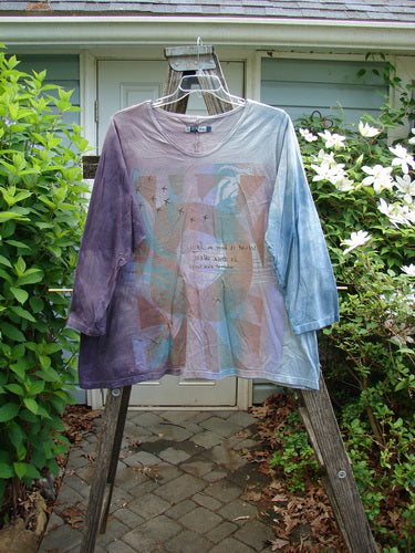 Barclay Long Sleeved A Lined Tee Vincent Van Gogh Mottled Lavenders Size 0, with rounded neckline, almost full-length sleeves, and a quote detail, displayed from the Vintage Blue Fish Clothing resale collection.