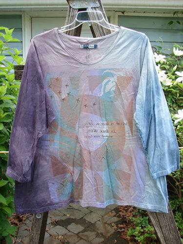 Barclay Long Sleeved A Lined Tee in Mottled Lavenders, featuring a rounded neckline and Vincent Van Gogh quote, designed for a flattering fit. Perfect for expressing individuality with organic cotton.
