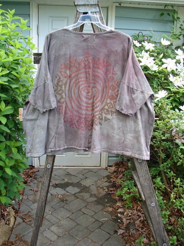 Barclay Crop Wide Dolman Curly Edge Tee Centering Mottled Gray OSFA, showcasing a rounded neckline, short dolman sleeves, wide boxy shape, crop length, and curly sleeve edges, from BlueFishFinder's vintage-inspired collection.