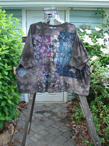 Barclay Crop Wide Dolman Curly Edge Tee My Book Mottled Earth OSFA, featuring a rounded neckline, short dolman sleeves, wide boxy shape, crop length, and distinctive curly sleeve edges.