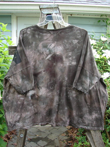 Barclay Crop Wide Dolman Curly Edge Tee My Book Mottled Earth OSFA features a rounded neckline, short dolman sleeves, and a wide boxy cropped shape, embodying vintage Blue Fish Clothing style.