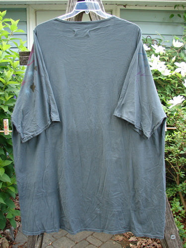 Barclay Art Tee Circle Of Life Mottled Green Teal OSFA, featuring a tunic length, drop shoulders, loose three-quarter sleeves, rounded neckline, and unique hemline, embodying Bluefishfinder.com's vintage creative spirit.