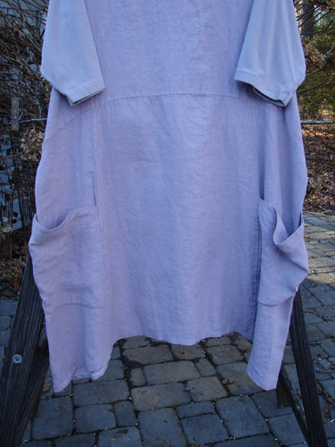 Barclay Linen Cotton Sleeve Triangle Dress, Lavender, Size 2, with empire waist, drop side pockets, and longer sleeves.