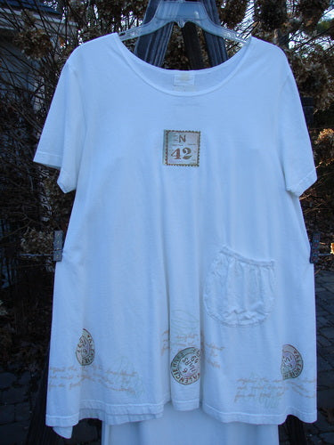 2000 NWT June Dress with Blue Fish Patch and Matching Skirt - White shirt with square design and elastic top pocket.