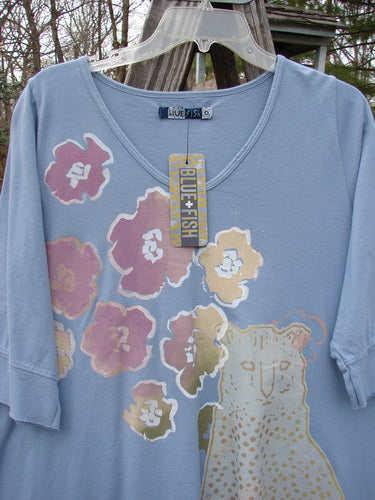 Barclay NWT Three Quarter Sleeve Happiness Tunic with Big Cat Theme and Floral Pattern.
