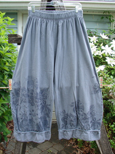Barclay Lightweight Crop Nepenthe Pant Mixed Garden Blue Grey Size 0 features a sweet bottom flutter, rolled raw lower panels, and a full elastic waistline, embodying BlueFishFinder's vintage and creative style.
