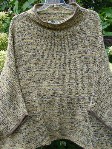 Barclay Alpaca Big Square Mock Collar Sweater Marled Sun OSFA, a loose-fitting, speckled knit pullover with dolman shoulders and three-quarter sleeves, elegantly draped, showcasing Bluefishfinder.com's vintage-inspired, expressive style.
