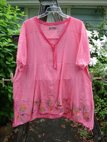 Barclay Batiste Deep Neck Sailor Tie Tunic Daisy Peony Size 2 features a deep V-neck with contrasting cotton accents, widening hem with raw edges, and an A-line flair, embodying vintage Blue Fish Clothing's creative freedom.