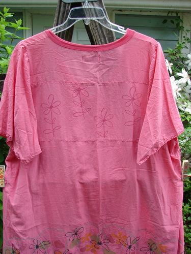 Barclay Batiste Deep Neck Sailor Tie Tunic Daisy Peony Size 2 featuring a deep V-neck with contrasting fabric, raw-edged widening hemline, tiny vented sides, and A-line flair from Bluefishfinder.com.