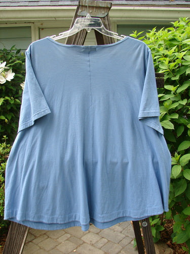 Image alt text: Barclay Double Pocket Twinkle Top on a swinger, featuring A Line Rounded Banded Bottom Shape, Scalloped Hemline, and Lower Exterior Fun Pockets. Unpainted Sky. Size 2.